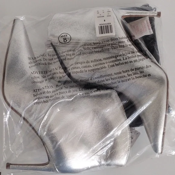 Express Pointed Toe Thin Heeled Booties. Metallic Silver. Size 8 - Picture 16 of 16